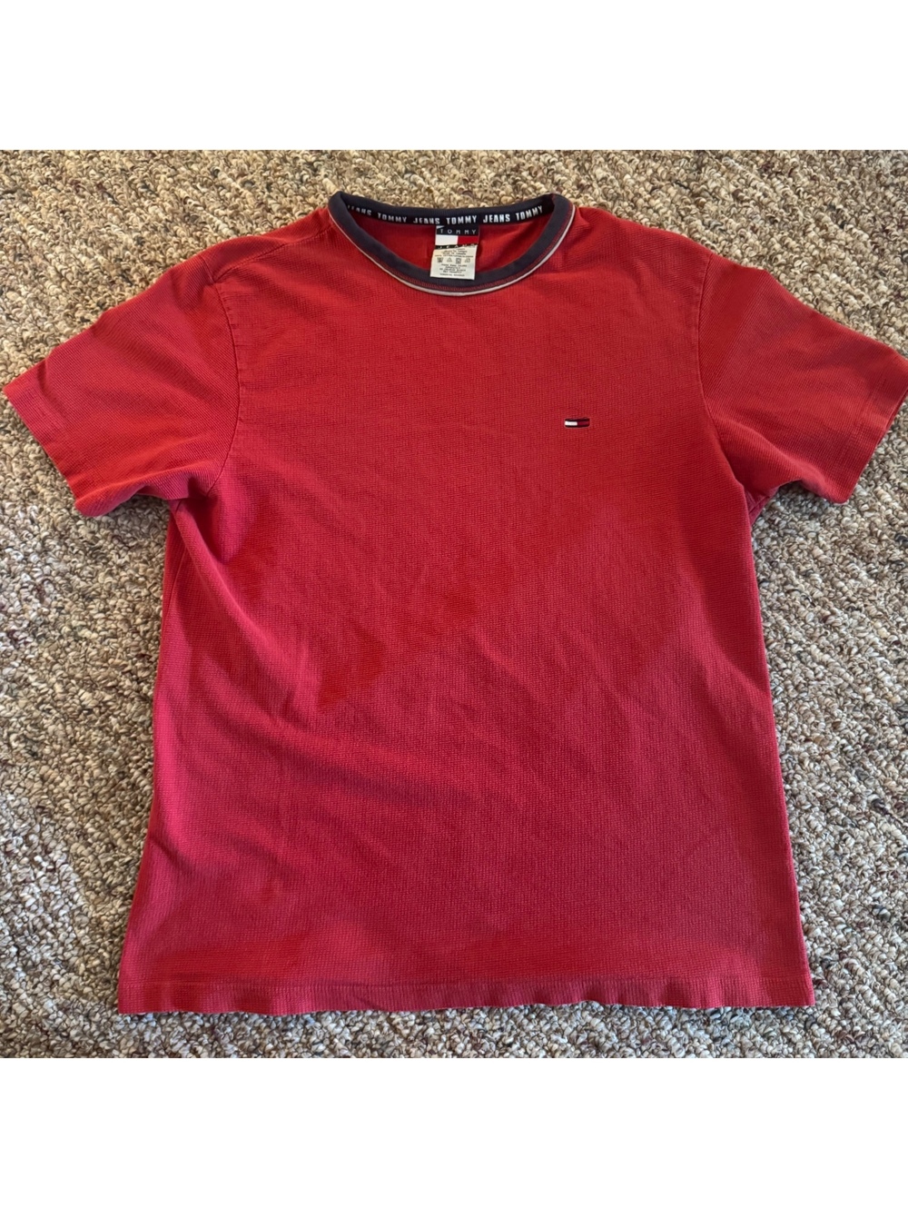 Tommy Hilfiger Short Sleeve Waffle Shirt Red Size Medium